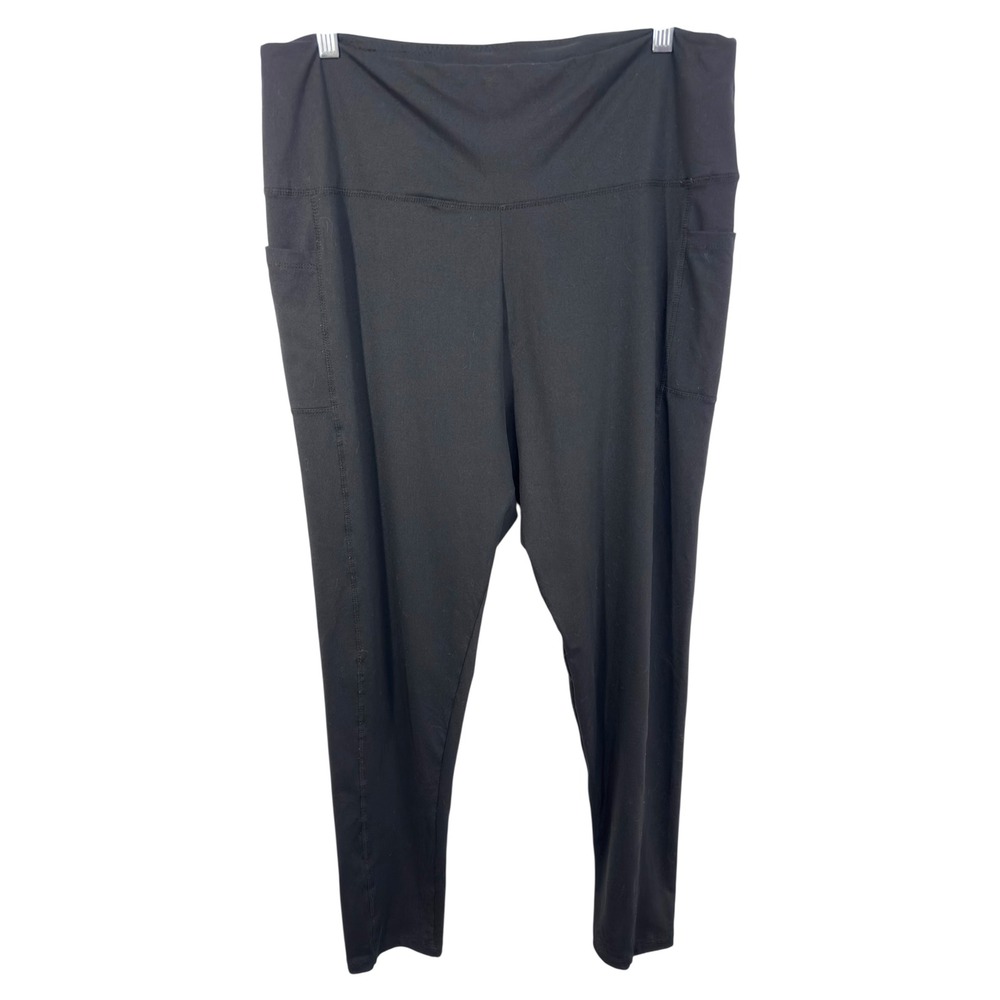 Solid Black Leggings Plus Size 4X Activewear Athleisure‎ with Side Pockets 1311